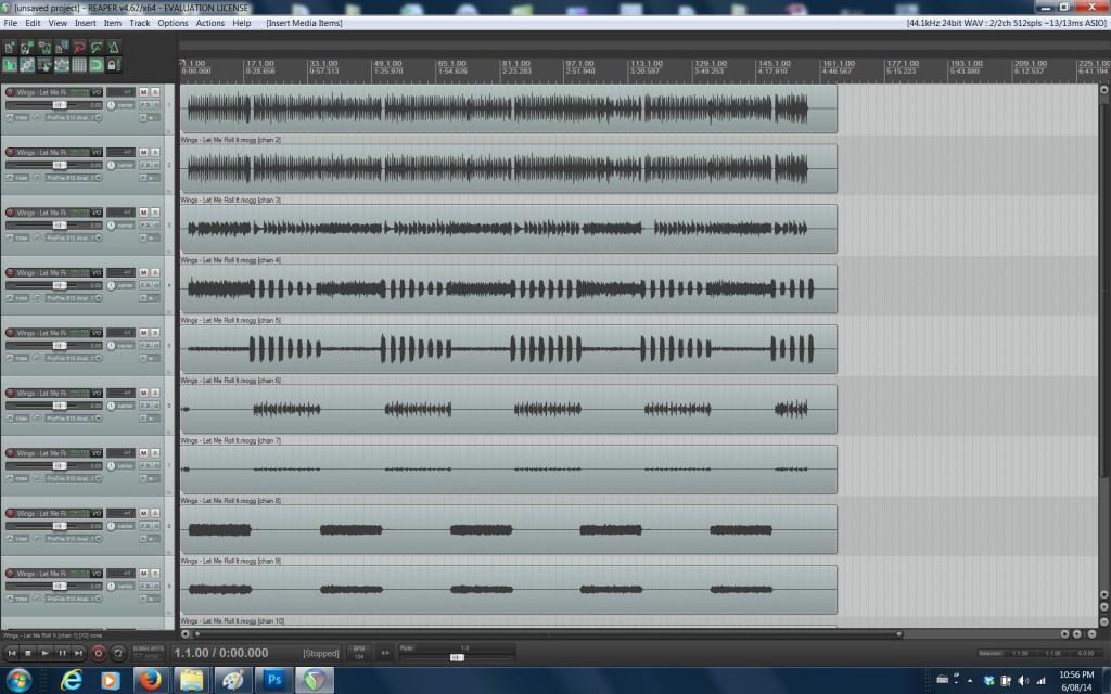 Rockband .mogg file opened in Reaper as 11 multi-channel mono tracks