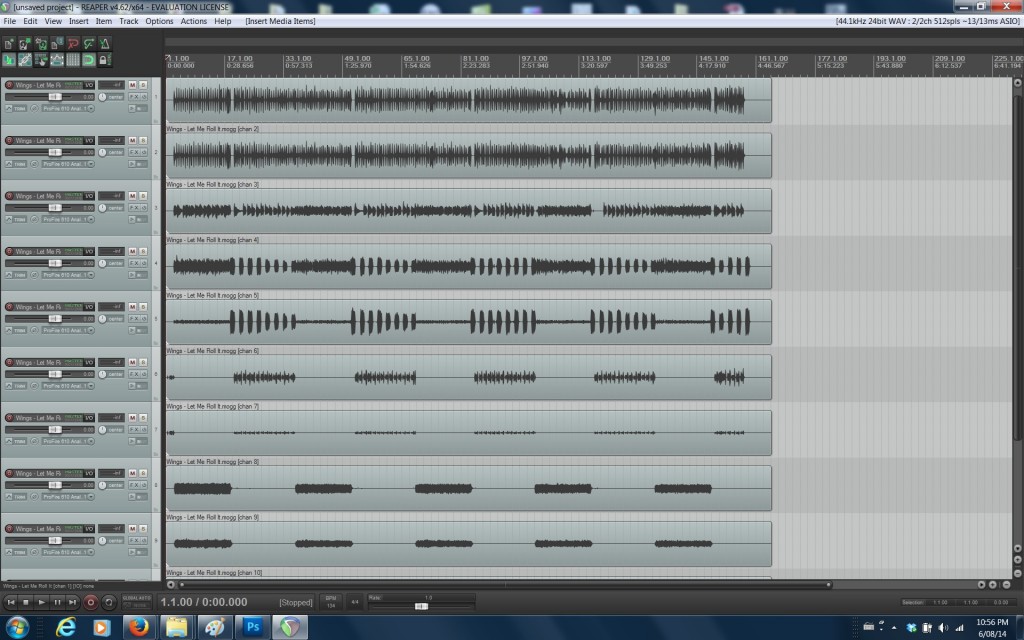 Rockband .mogg file opened in Reaper as 11 multi-channel mono tracks